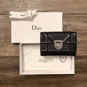 Christian Dior Diorama Elancee Black Metallic Micro-Cannage Trifold Wallet